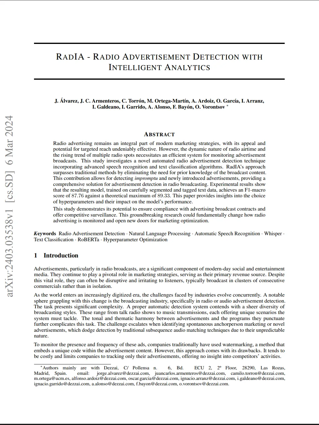 RADIA -- Radio Advertisement Detection with Intelligent Analytics.