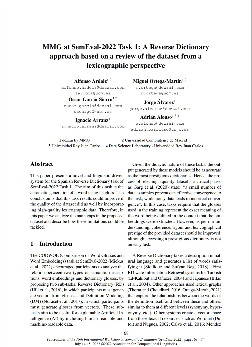 MMG at SemEval-2022 Task 1: A Reverse Dictionary approach based on a review of the dataset from a lexicographic perspective.